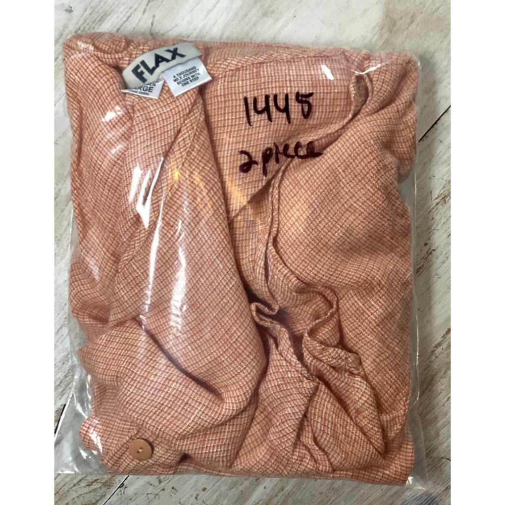 FLAX Linen 2 Piece Shirt and Tank Top Orange Grid Plaid Womens Large Minimalist - Picture 9 of 9